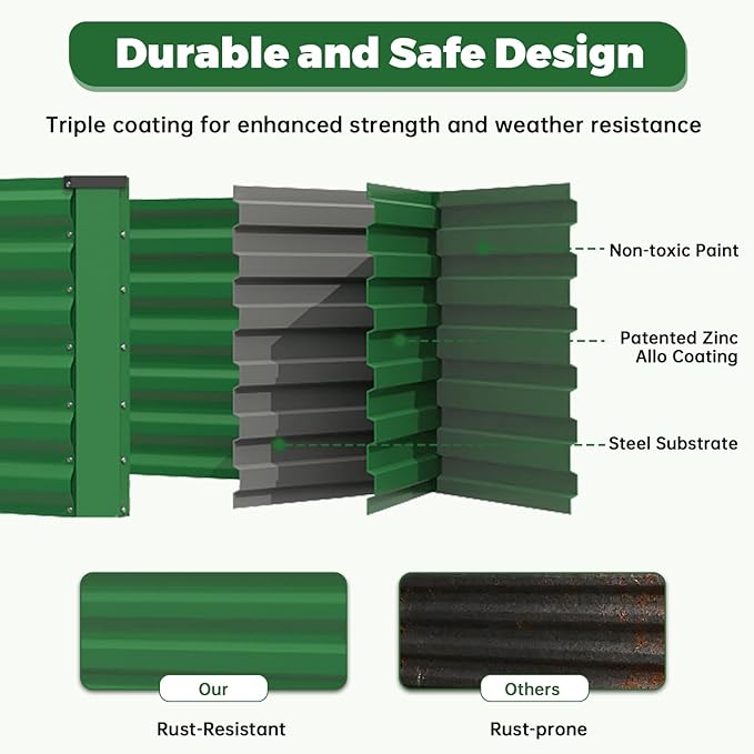8x4x2 ft Outdoor Raised Garden Bed, Large Metal Planter Raised Beds, Planters for Outdoor Plants for Vegetables, Flowers, Herbs, Fruits, and Succulents.(2 Pcs)