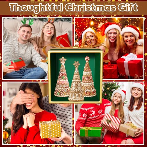 3 Packs Gingerbread Christmas Tree Figurines Resin Tabletop Decor (5 Inch / Gingerbread Tree)