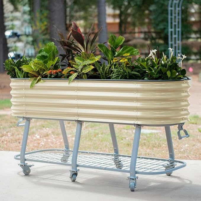 Vego garden 2 x 6 ft Raised Garden Bed with Legs and Wicking Cell System - Perfect for Gardening Vegetables, Herbs, and Flowers on The Patio - Outdoor & Indoor Elevated Planter Box-Pearl White