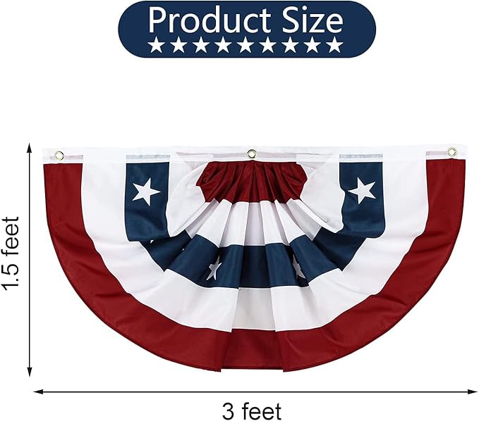 Pleated Fan Flag 2 Pack Patriotic American Bunting Flags for 4th of July/President's Day/Veterans Day/Memorial Day Decoration, 1.5x3 Feet with Brass Grommets