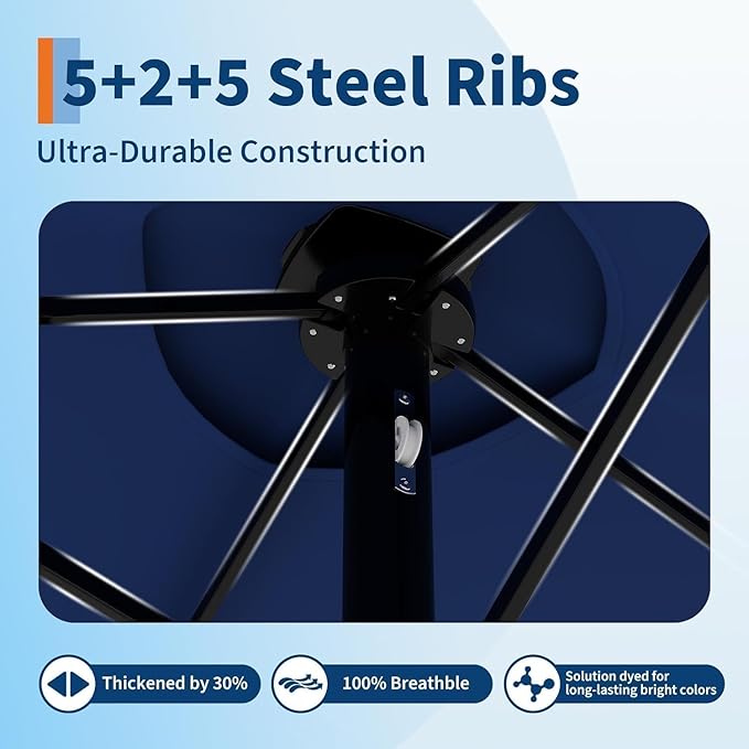 15FT Outdoor Patio Umbrella,Double-Sided Rectangle Market Umbrella with 36 LED Solar Lights & Base,UV50+ Weather-Resistant Oversized Outdoor Umbrella,Crank Lift,3-Way Shade for Pool,Garden,Backyard