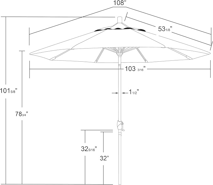 California Umbrella 5-Year-Non-Fading, 9Ft Premium Patio Umbrella, Hand-Crank, Button-Tilt, Bronze Frame, Solution Dyed Royal Blue Fabric