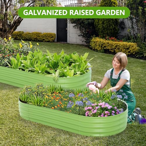 Galvanized Raised Garden Bed (Green / 8×4×1FT (2-pack）)