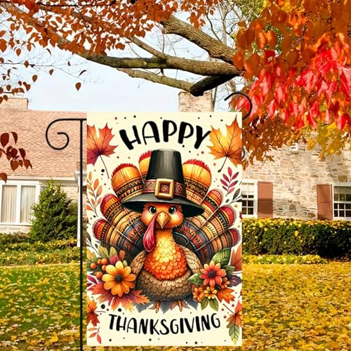 Fall Thanksgiving Turkey Garden Flag 12 x 18 inch Double Sided Outside decorations (#10)