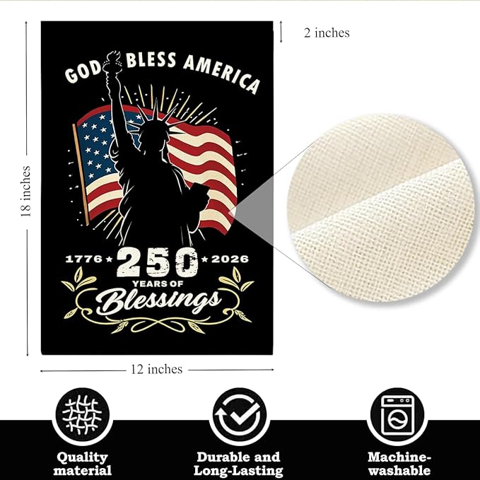 250th Anniversary USA Garden Flag for Outside 1776-2026 Patriotic American Flag Double-Sided Waterproof Yard Flag 12x18 Inch 4th of July Decorations USA 250th Merchandise God Bless America 4