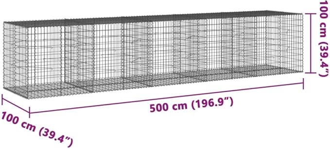 Galvanized Gabion Basket with Cover 196.9"x39.4"x39.4" Metal Raised Garden Bed Planter Box for Outdoor Landscaping, Retaining Walls & Decorative Features