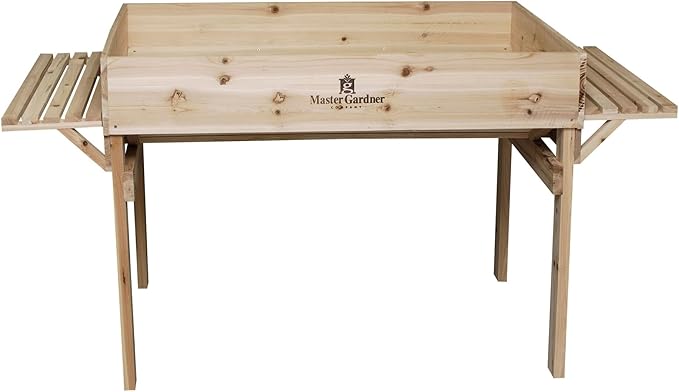 Garden Elements Elevated Garden Bed - 48" x 36" Raised Planter Box - Solid Hardwood Frame with Built-in Storage Shelf - Outdoor Growing for Vegetables, Herbs & Flowers