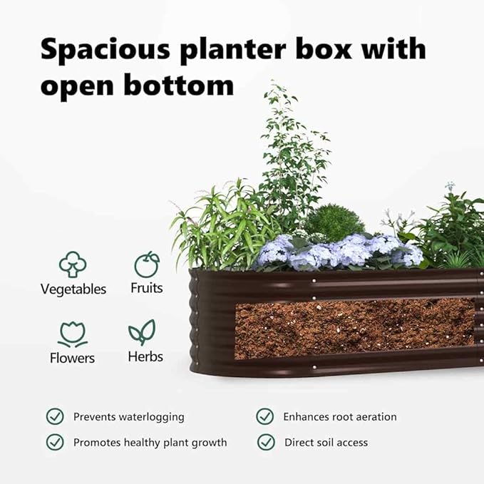 vidaXL Modern Galvanized Steel Garden Raised Bed 94.5In X 31.5In 17.3In Outdoor Metal Planter Durable Brown Finish Perfect for Vegetables and Flowers Stylish Home Gardening Solution Hive Oval Design