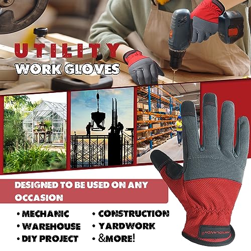 Work Gloves for Men & Women (Grey Red (1 Pair) / Large)