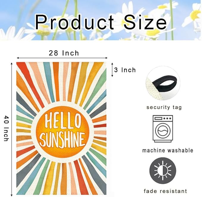 RABUSOFA Hello Sunshine Summer Classic House Flag 28x40 Inch Double Sided Outside,Party Holiday Burlap Yard Outdoor Decoration Large