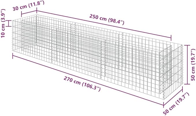 Gabion Raised Bed, Silver Galvanized Steel, Large Durable Outdoor Planter Box, 369 Gallon Capacity, Rectangular Garden Bed for Landscaping