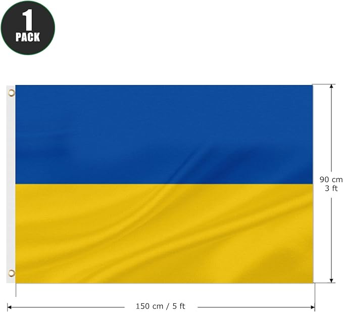 ASUNO Ukraine Flag 3 × 5 Feet Polyester Ukrainian National Banner with 2 Brass Grommets Double Side Vivid Color Fade Resistant for Outside Garden Lawn Patio