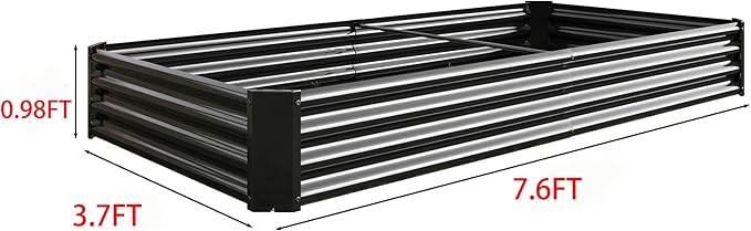 7.6x3.7x0.98ft Metal Raised Garden Bed Outdoor Planter Box for Flowers Plants Vegetables Herb Fruits, Black