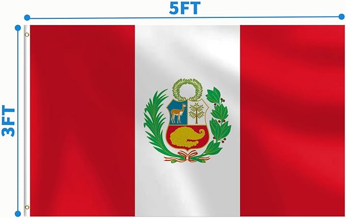 Peru Flag 3x5 FT Heavy Duty Peruvian Flag Double Stitched Vivid Color Fade Proof Outdoor Decor With Brass Grommets(Peru)