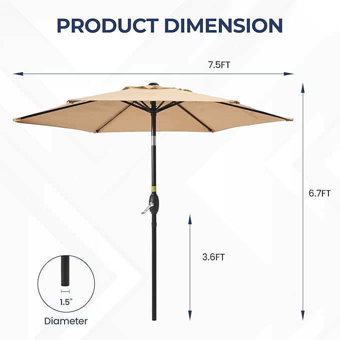 Patio Umbrella Striped Outdoor Table Market Umbrella with Push Button Tilt and Crank Sturdy Aluminum Ribs for Deck, Lawn, Pool& Backyard