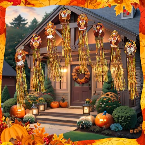 8 Pcs Fall Turkey Outdoor Hanging Decorations with Tassels (Turkey)