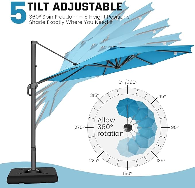 Hoteel 10ft Patio Umbrella Heavy Duty Aluminum Windproof & Shade Provision Outdoor Cantilever Round Offset Large Umbrella Height Adjustable with 360°Rotation for Patio Pool Deck Gazebo, Light Blue