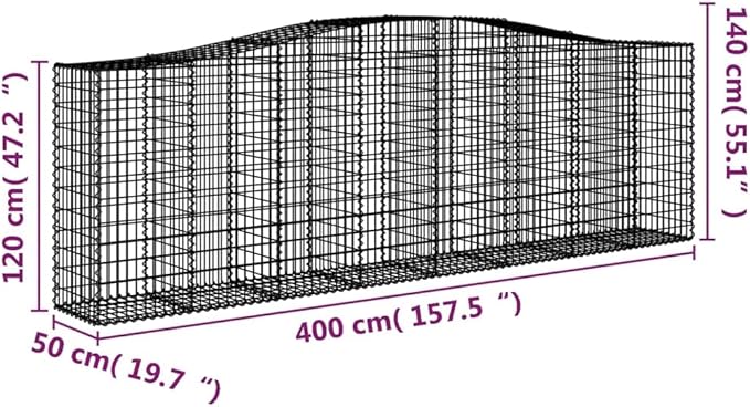 Gabion Basket Silver Galvanized Iron, 157.5 x 19.7 x 47.2/55.1 in, Heavy-Duty Retaining Wall, Outdoor Garden Barrier, Long-Lasting Landscape Solution