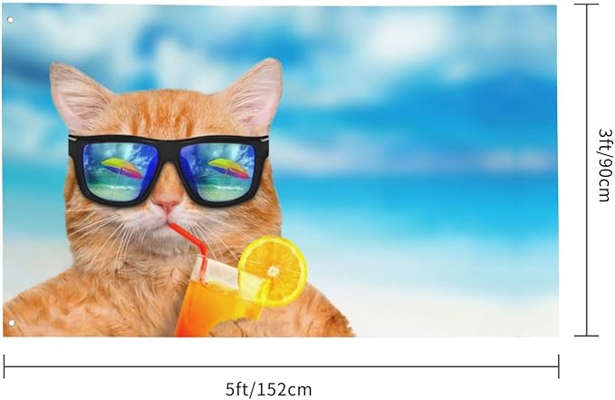 Outdoor Flags Cat Summer Garden flag Double Sided Yard Flags 3x5FT Spring Summer Holiday Garden Decor for Outside, Lawn, Porch, Balcony.