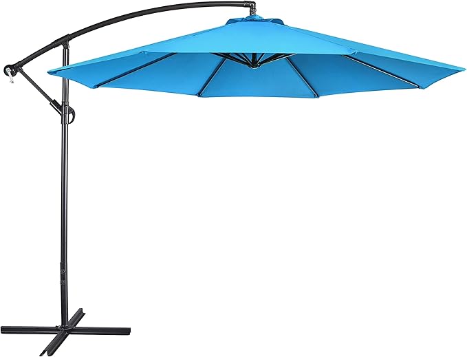 Yaheetech 10FT Patio Offset Umbrella - Cantilever Hanging Outdoor Umbrellas w/UV Protection & 8 Ribs & Handy Crank & Cross Base for Market/Garden/Lawn/Deck/Backyard/Pool - Sky Blue