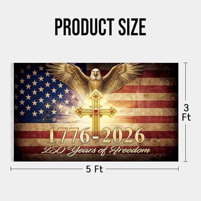 4th of July Decorations - 250 Anniversary USA Flag 3x5 Ft - Double Sided 3 Layer Outdoor Heavy Duty Patriotic Eagle Flag, 1776-2026 Independence Day Banner for Yard Home Indoor Outdoor
