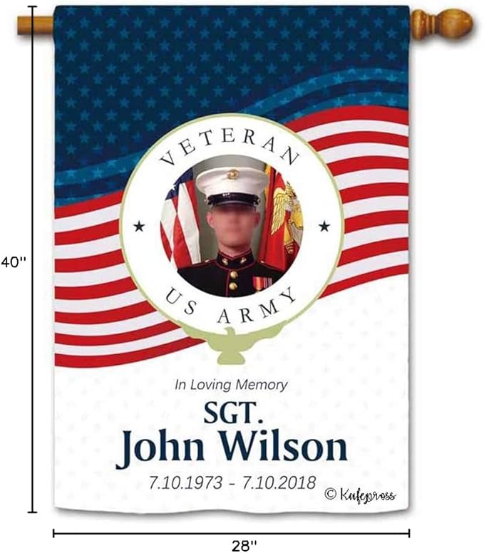 in Loving Memorial of Veteran US Army Patriotic House Flag Customized Rank Name and Military Service Time Yard Banner for Outside 28"x40" Print Double Sided