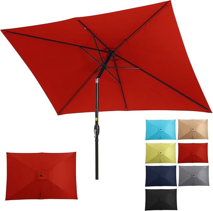 Patio Umbrella Striped Outdoor Table Market Umbrella with Push Button Tilt and Crank Sturdy Aluminum Ribs for Deck, Lawn, Pool& Backyard