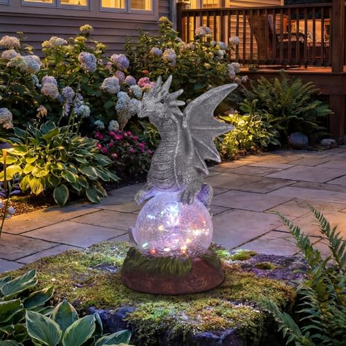 Solar Garden Dragon Statue Decor for Yard Lawn Patio Outdoor (Dragon)