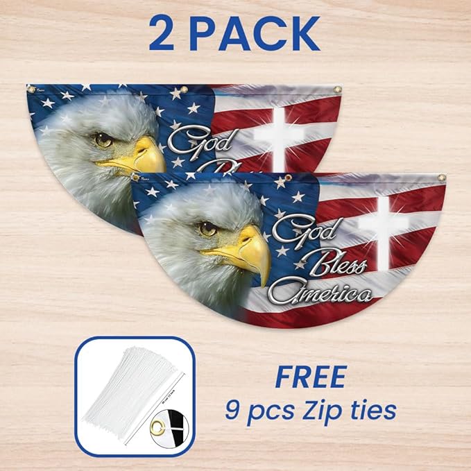 Patriotic Eagle God Bless America Non-Pleated Fan Flag MLN2625FL, 1.5x3 ft, 4 Pack