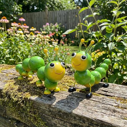Metal Caterpillar Statue Yard Art Garden Decor (Green)