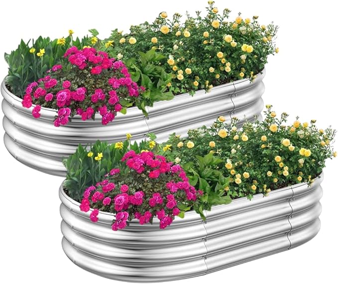 2Pcs 3x2x1FT Raised Garden Beds Outdoor Kit, Galvanized Oval Planter Box, Metal Bottomless Elevated Garden Boxes Set for Planting Vegetables, Fruits, Flowers