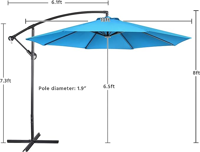 Yaheetech 10FT Patio Offset Umbrella - Cantilever Hanging Outdoor Umbrellas w/UV Protection & 8 Ribs & Handy Crank & Cross Base for Market/Garden/Lawn/Deck/Backyard/Pool - Sky Blue