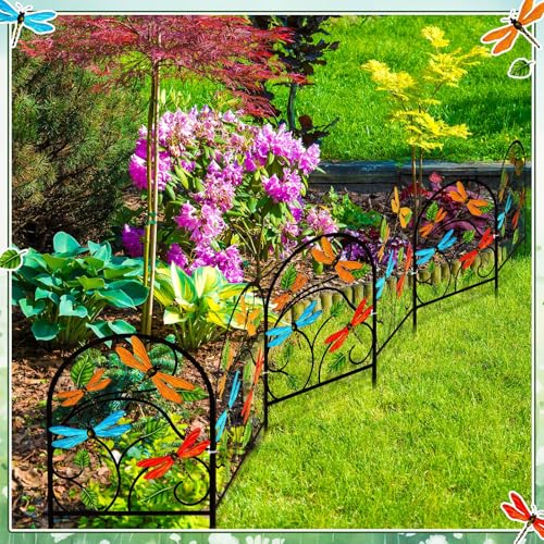 6 Pack Dragonfly Garden Fence 16.5" H x 11.8" W Metal Border (Dragonfly)