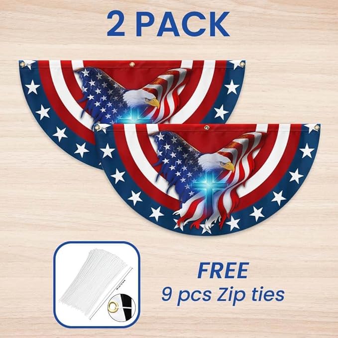 American Flag Patriot Eagle Christian Cross Non-Pleated Fan Flag MLN2846FL, Suitable for Outdoor and Indoor