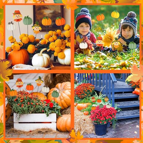 6 Pcs 12'' Fall Yard Stakes Pumpkin Scarecrow Metal Sign Outdoor (Scarecrow, Pumpkin)