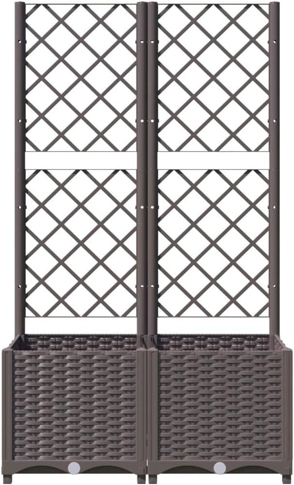 Garden Planter with Trellis Brown 31.5"x15.7"x53.5" PP Raised Planter Box Outdoor Elevated Garden Bed for Climbing Plants, Flowers, and Vegetables