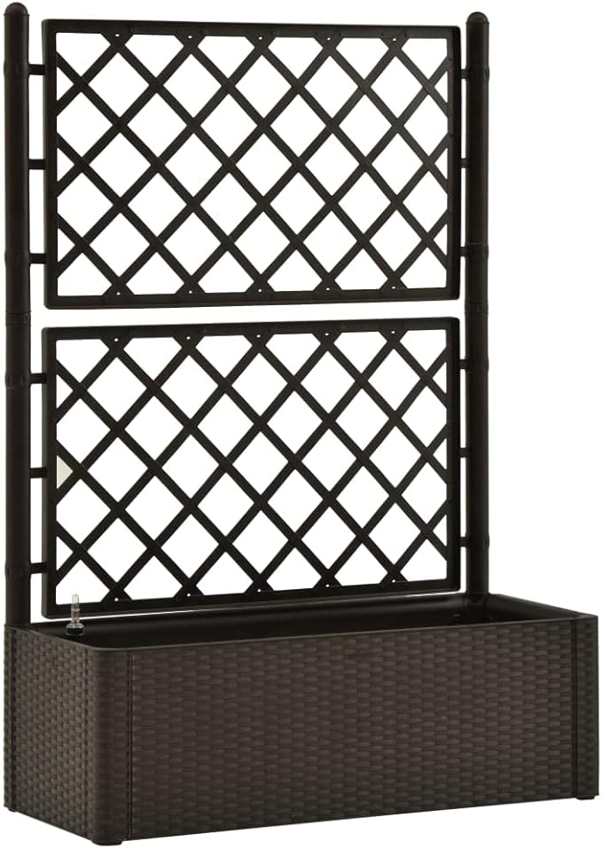 Garden Raised Bed with Trellis and Self Watering System Mocha,Flower Bed Outdoor Planters Trellis Planter,Rustic Planter Box with Trellis Raised Garden Bed Outdoor for Plants