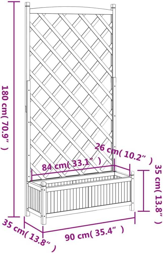 Large Wooden Planter with Trellis Grey Rectangular Raised Garden Bed for Climbing Plants Indoor Outdoor Use