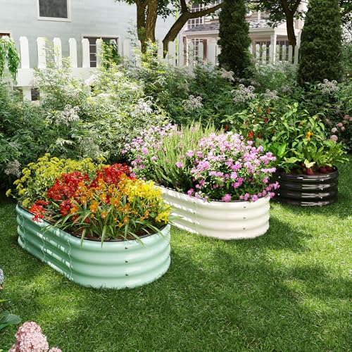 Galvanized Metal Planter Round Raised Garden Bed Kit for Gardening Outdoor (Black / 3x3x1FT（1pcs）)
