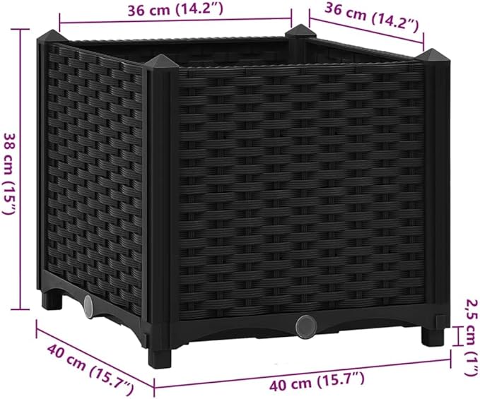 Raised Garden Bed 15.7"x15.7"x15" Polypropylene Planter Box for Outdoor Gardening Black Elevated Raised Bed for Vegetables, Flowers, and Herbs