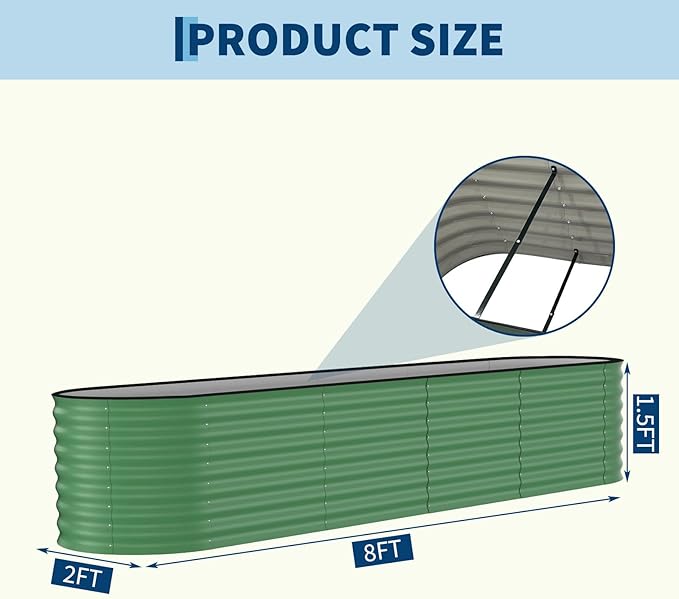 Garvee 4 Pack Galvanized Raised Garden Bed, 8x2x1.5 ft Metal Planter Box for Flowers Vegetables, Rust-Resistant Raised Garden Beds for Gardening, Easy Assembly Outdoor Garden Box & Planters, Green