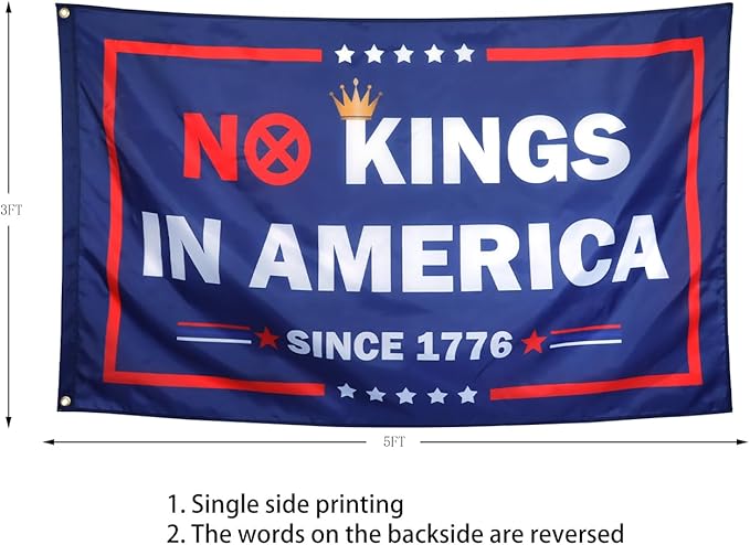 ZKflager No Kings In America Since 1776 Patriotic Funny Cool Flags Meme Flags Banner 3X5 Ft College Dorm Room Guys Man Cave Bedroom Outdoor Indoor Frat Bedroom Patio Garden Blue