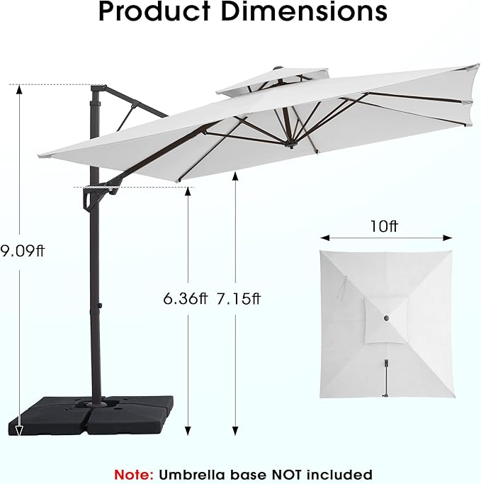 JEAREY 10ft Cantilever Patio Umbrella Outdoor Square Large Offset Umbrella Double Top Roating Heavy Duty Sun Umbrella for Patio Lawn Garden Backyard and Pool,Cream White