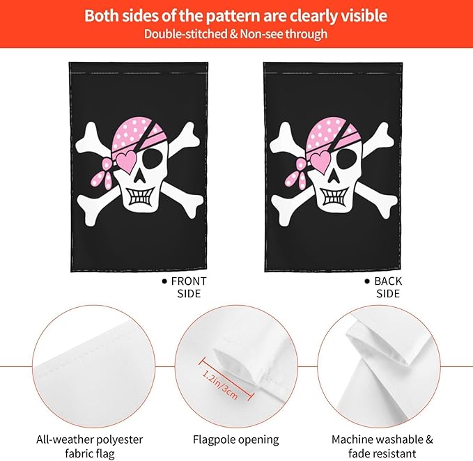 Pink Girl Pirate Skull Garden Flag Outdoor 12 X 18 Inch Outside Gifts Mini Yard House Flags Farmhouse Sign For Home Garden Decoration Banner