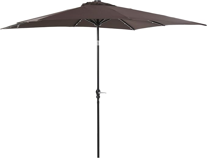 Outsunny 9' x 7' Solar Umbrella, LED Lighted Patio Umbrella for Table or Base with Tilt & Crank, Outdoor Umbrella for Garden, Deck, Backyard, Pool, Beach