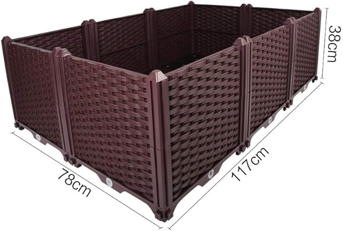 BAOYOUNI Rectangular Raised Garden Bed Kit Indoor Outdoor Plastic Planter Grow Box for Fresh Vegetables, Herbs, Flowers & Succulents, Brown, 46.06'' x 30.7'' x 14.96''