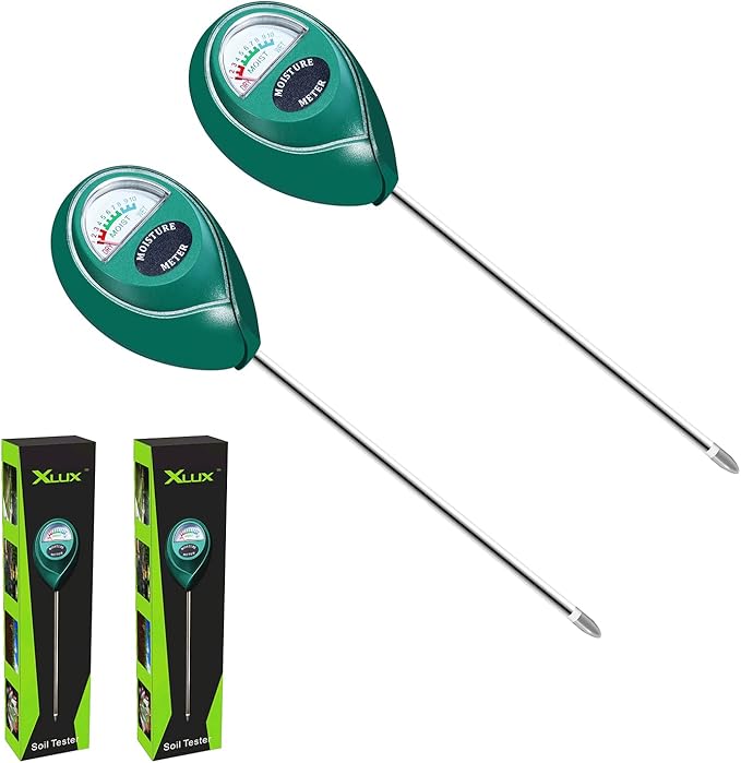 XLUX Soil Moisture Sensor Meter Water Monitor, Hygrometer for Gardening, Farming,Plants, No Batteries Required, 2 Pack