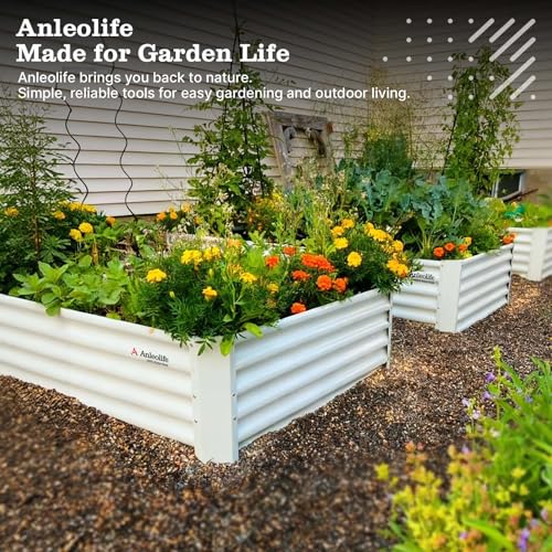 Anleolife 6x3x1.5ft Rectangle Galvanized Raised Garden Bed (Rectangle White / 6×3×1.5ft Tall)