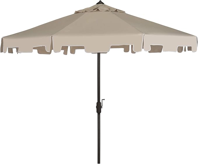 SAFAVIEH 9ft Outdoor Patio Umbrella, Round, Zimmerman Collection, Beige, Button Tilt, UV Resistant for Deck, Backyard, Poolside (PAT8000C)