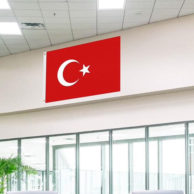 ASUNO Turkish Flag 3 × 5 Feet Polyester Turkish National Banner with 2 Brass Grommets Double Side Vivid Color Fade Resistant for Outside Garden Lawn Patio